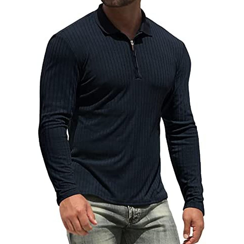 Men's Golf Shirt Knit Polo Casual Holiday Lapel Quarter Zip Long Sleeve Fashion Basic Plain Quarter Zip Summer Regular Fit Black White Wine Camel Green Dark Blue Golf Shirt
