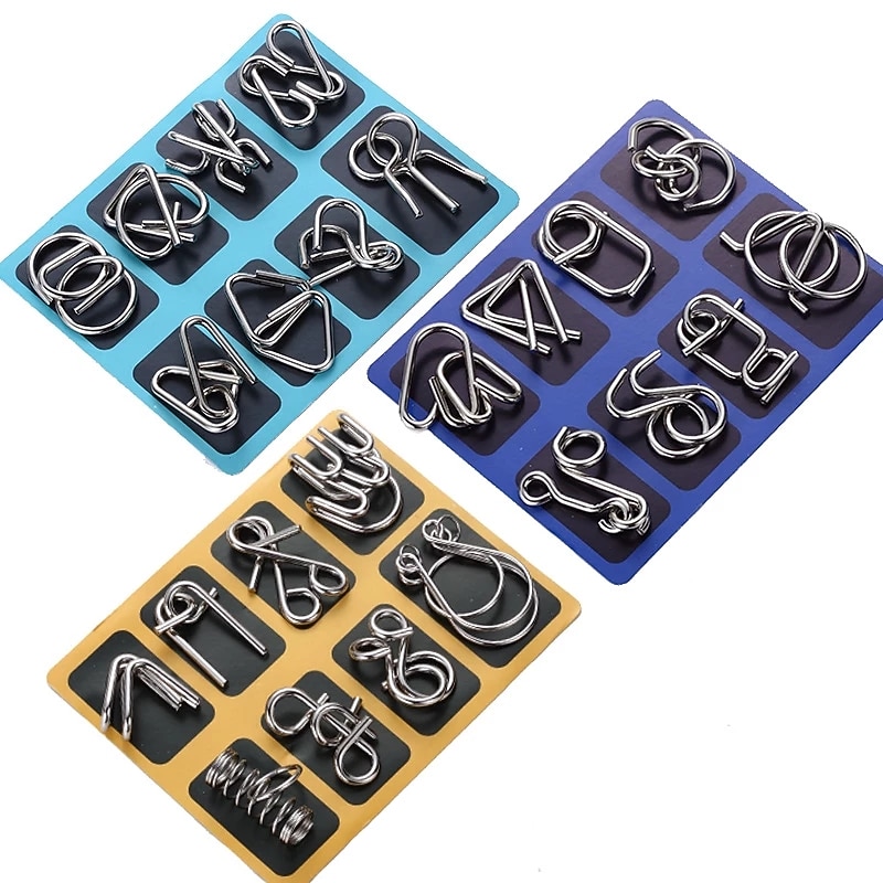 8PCS/Set IQ Metal Puzzle Brain Teaser Intelligence Solution Ring Montessori Puzzles for Children Adults Anti-Stress Fidget Toy2