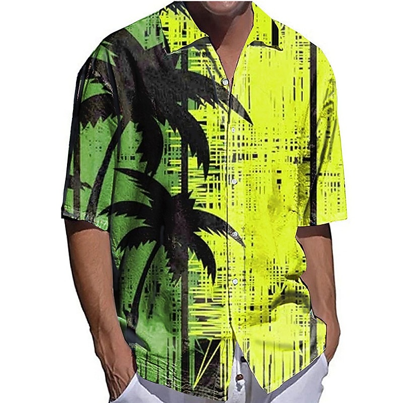 Men's Coconut Tree Sunset Tropical Plants Shirt Summer Hawaiian Shirt Aloha Shirt Short Sleeves Shirt Turndown Fashion Streetwear Designer Outdoor Street Casual White Yellow Blue S M L3