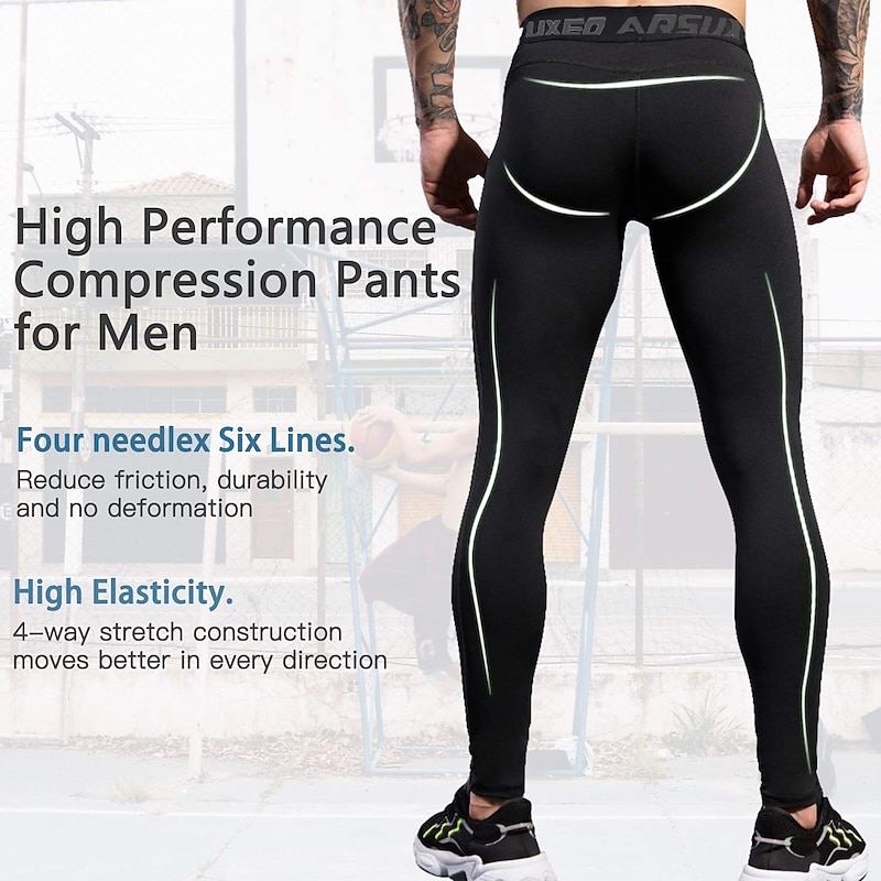 Arsuxeo Men's Compression Pants Running Tights Leggings Base Layer Athletic Athleisure Fall Polyester Breathable Quick Dry Moisture Wicking Soft Compression Fitness Gym Workout Running Sportswear3
