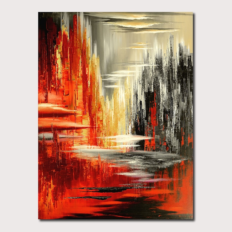Handmade Oil Painting  Canvas wall Art Decoration  Abstract Knife Painting  Landscape Red For Home Decor Rolled Frameless Unstretched Painting3