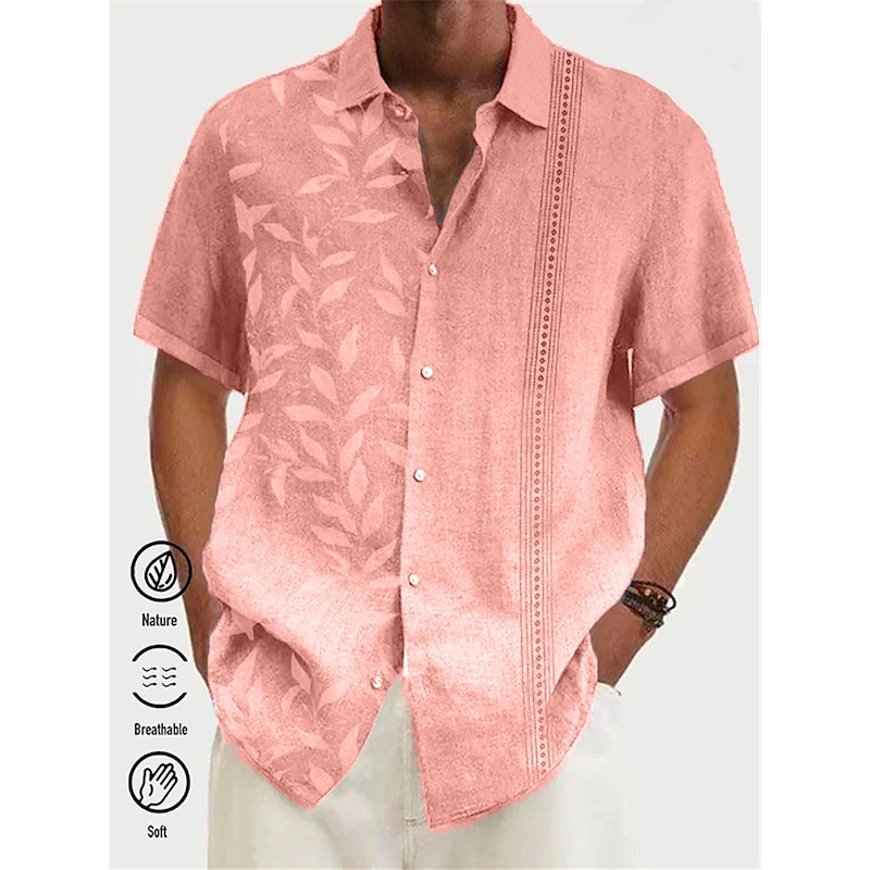 Men's Gradient Leaves Tropical Plants Shirt Summer Hawaiian Shirt Aloha Shirt Short Sleeves Shirt Turndown Tropical Fashion Streetwear Daily Hawaiian Holiday Pink Blue Purple S M L2