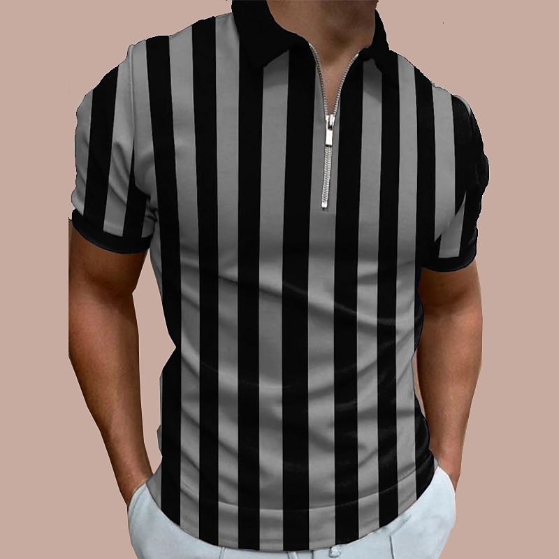 Men's Bowling Shirt Golf Polo Casual Daily Quarter Zip Short Sleeve Fashion Modern Stripes Stylish Quarter Zip Summer Regular Fit White Red Blue Brown Green Dark Grey Bowling Shirt3