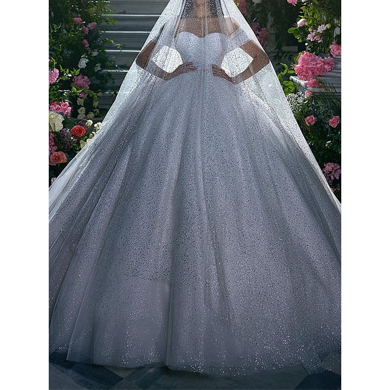 Engagement Sparkle & Shine Formal Wedding Dresses Ball Gown Off Shoulder Cap Sleeve Chapel Train Sequined Bridal Gowns With Solid Color4