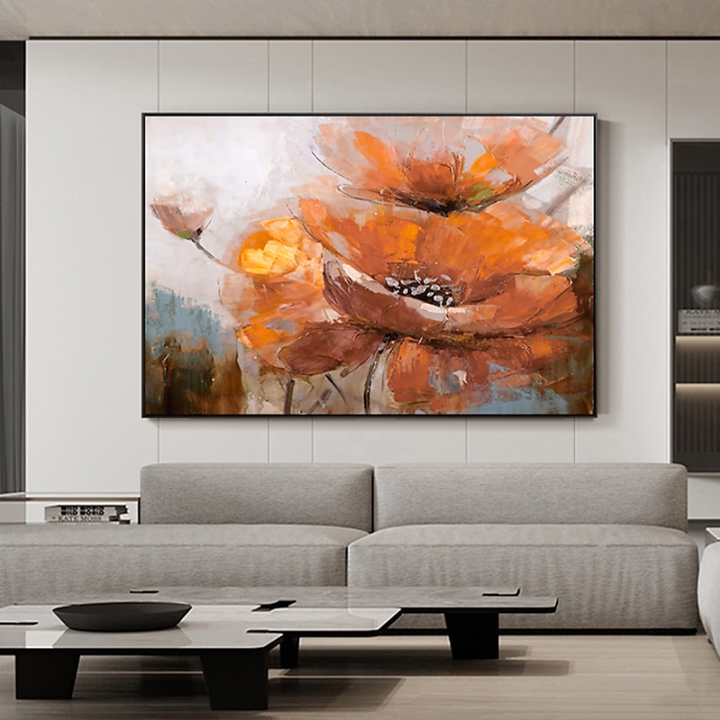 Handmade Oil Painting Canvas Wall Art Decoration Modern Large Orange Flower for Living Room Home Decor Rolled Frameless Unstretched Painting 7