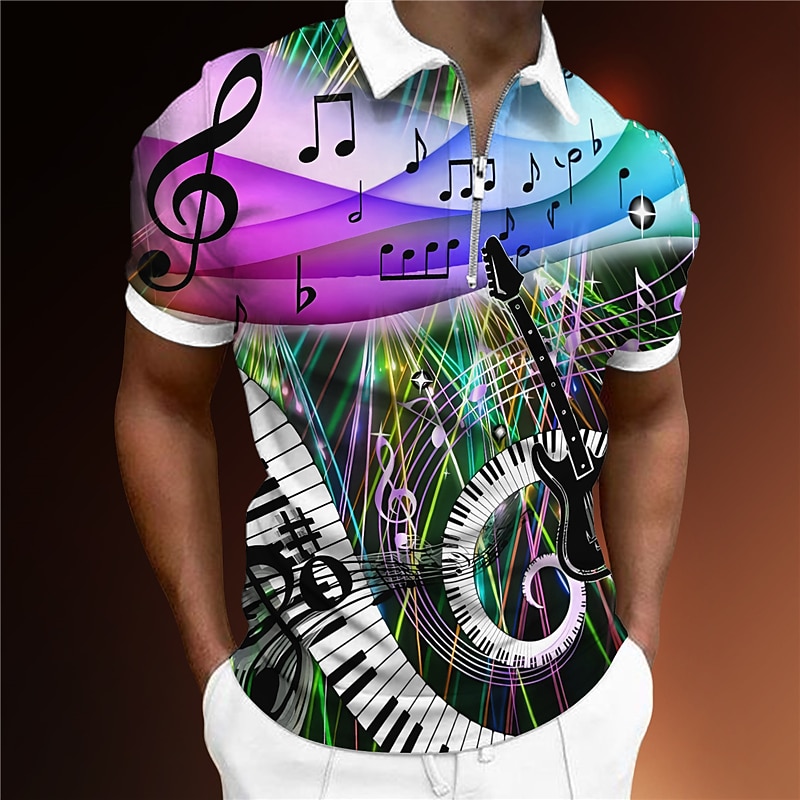 Music Festival Men's Music Zip Polo Shirts Golf Shirt Short Sleeve Polo Shirts Collared Shirts Casual Vacation Wear Festival Wear Party Outfits 3D Print Quarter Zip Polo Yellow Blue Purple2