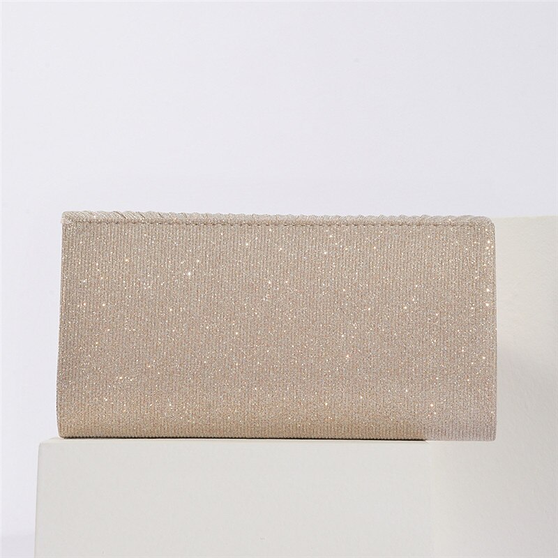 Women's Elegant Gold Glitter Evening Clutch Bag with Metal Accent - Perfect for Weddings, Parties, and Formal Events3