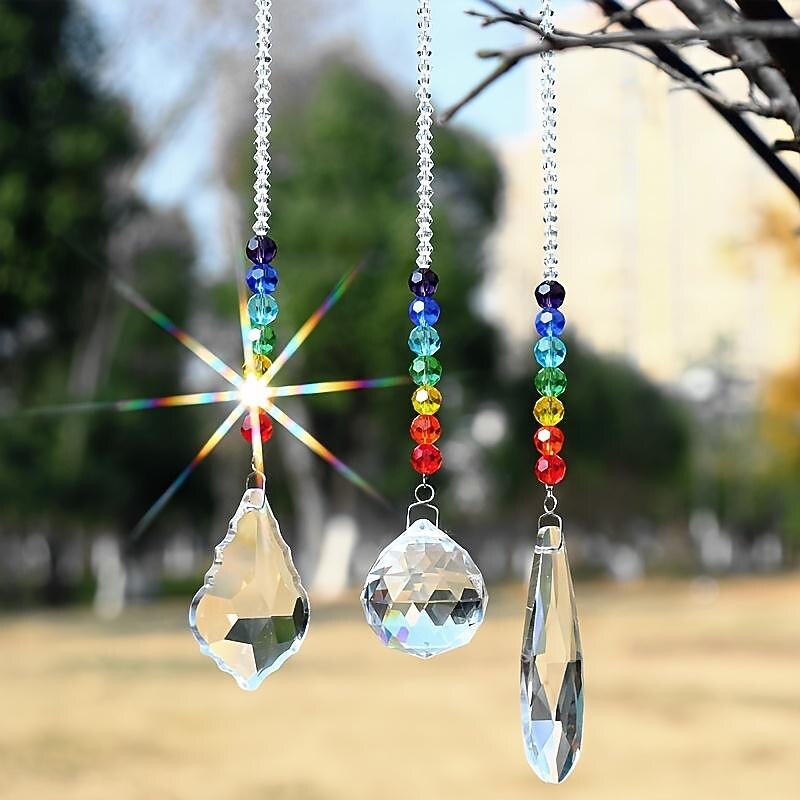 Garden Plant Bird Repelling Tool, Clear Hanging Crystals Rainbow Suncatcher, Prism Pendant Ornament With Colorful Chain For Home And Garden Decoration