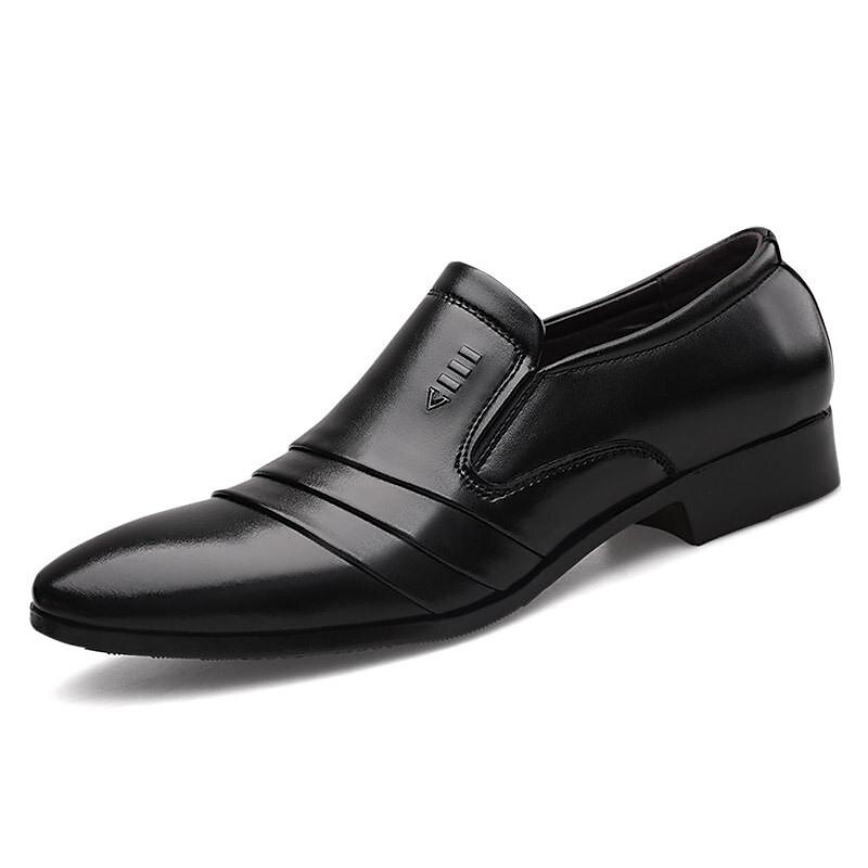 Men's Loafers & Slip-Ons Dress Shoes Leatherette Loafers Business Casual Wedding Daily PU Breathable Height Increasing Loafer Black thimble Black lacing Summer3