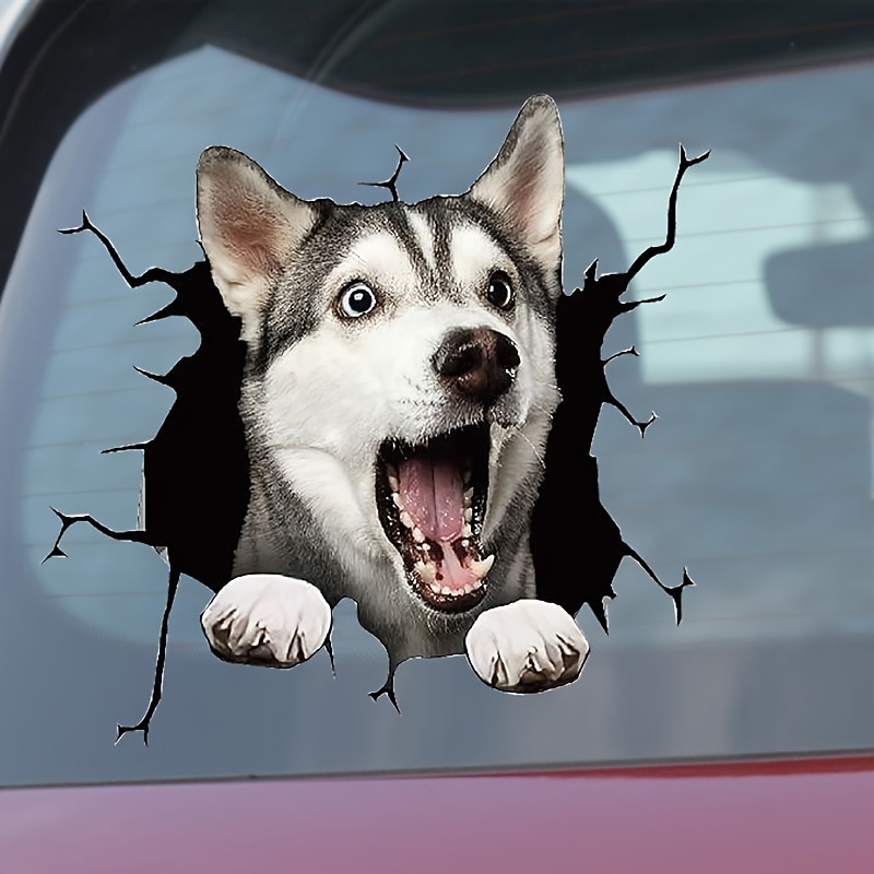 3D Car Stickers Auto Rear Window Puppy Broken Window Stickers French Bulldog Car Stickers Vinyl Decals