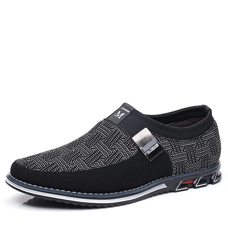Men's Slip-On Casual Loafers – Black and Gray Patterned Breathable Shoes with Metal Buckle, Comfortable and Lightweight for Everyday Wear3