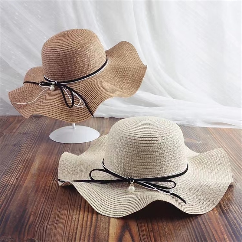 Beige Color New Simple Foldable Wide Brim Floppy Girls Straw Hat Sun Hat Beach Women Summer Hat UV Protect Travel Cap Lady Cap Female3
