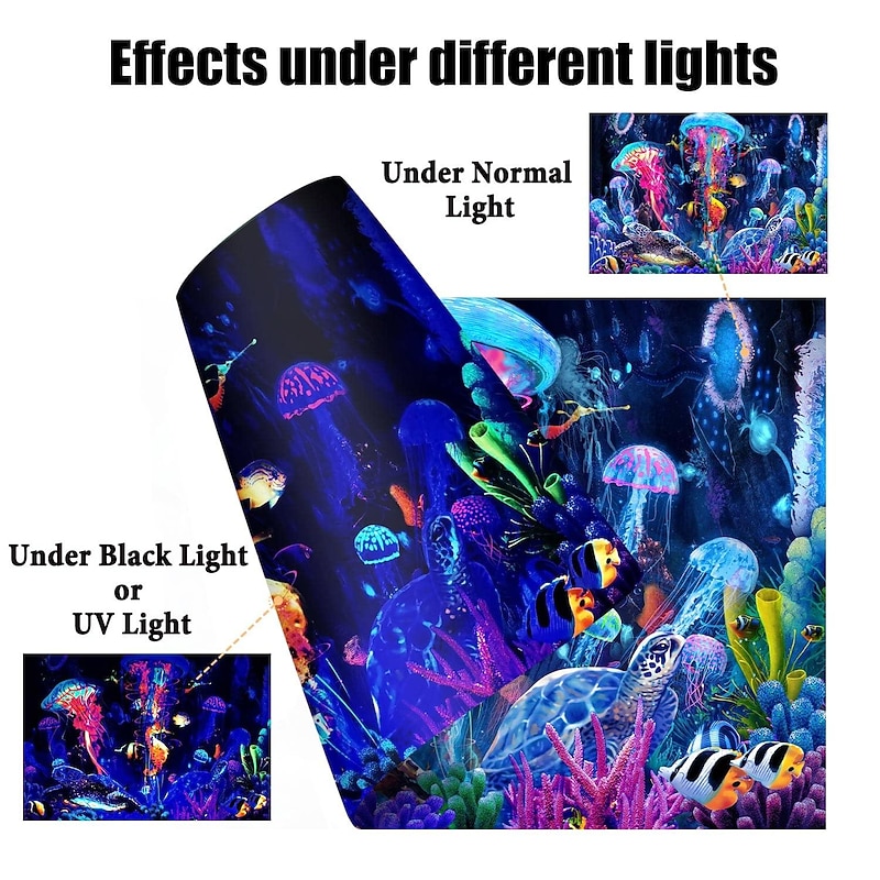 Blacklight Tapestry UV Reactive Glow in the Dark Glow Party Neon Jellyfish Marine Psychedelic Trippy Misty Hanging Tapestry Wall Art Mural for Living Room Bedroom2