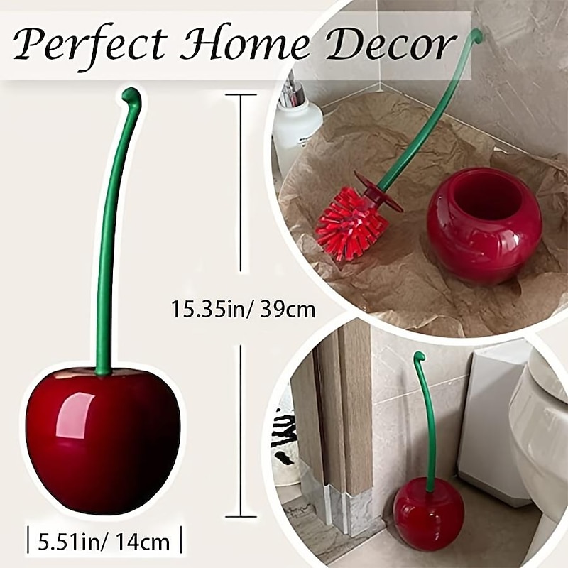 Toilet Brush with Holder, Red Cherry Shape, Long Handle Bathroom Cleaning Tool, Thick Bristles for Deep Cleaning, Rust-Resistant, Leakproof Base for Storage & Organization2