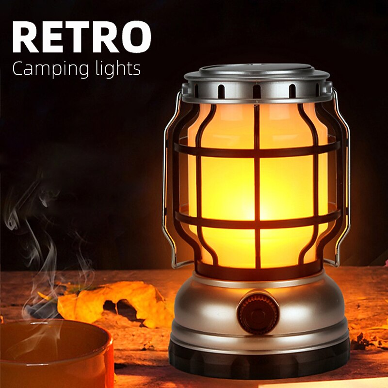 Retro Portable Lanterns Flashlight Stepless Dimming Rechargeable Camping Tent Travel Outdoor Lighting Equipment Light Lamp3
