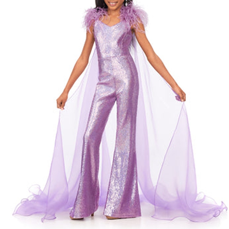 Jumpsuits Floor Length Flower Girl Dress Feather Dress Pageant & Performance Juniors Cute Prom Dress Organza with Feathers / Fur Sparkle & Shine Disco Fit 3-16 Years dress to impress 6