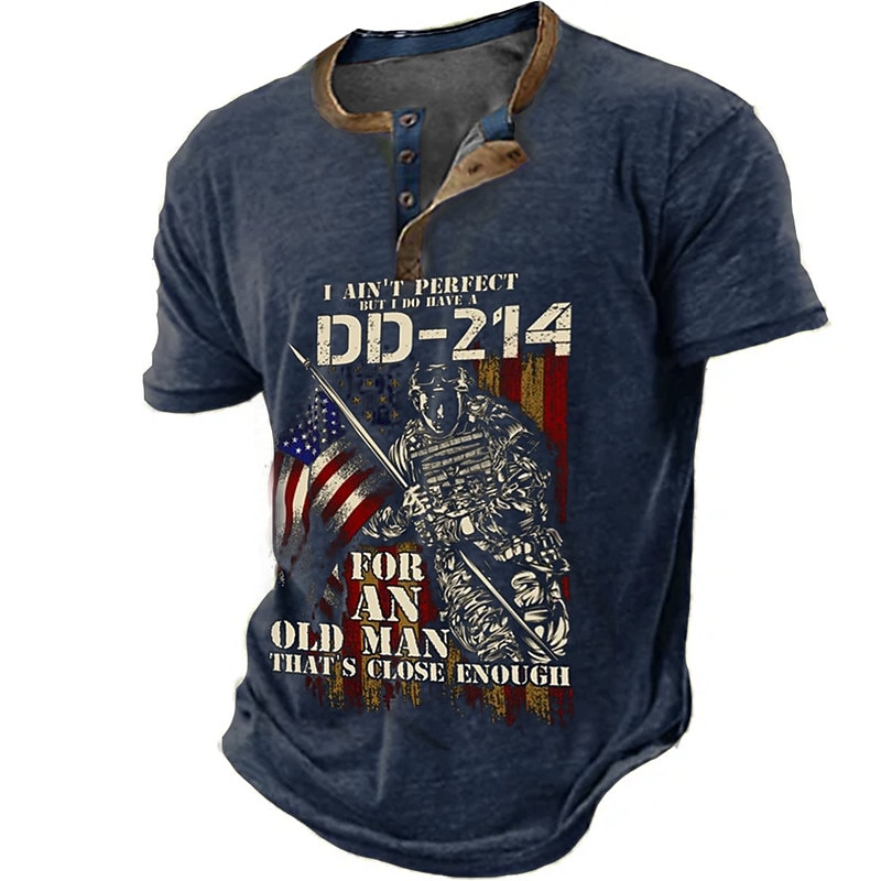 Men's Graphic Soldier I Ain't Perfect but I do Have a dd-214 Henley Shirt Short Sleeve 3D Print Fashion Designer Comfortable Outdoor Daily Summer Black Navy Blue Brown Green Henley Henley T-Shirt