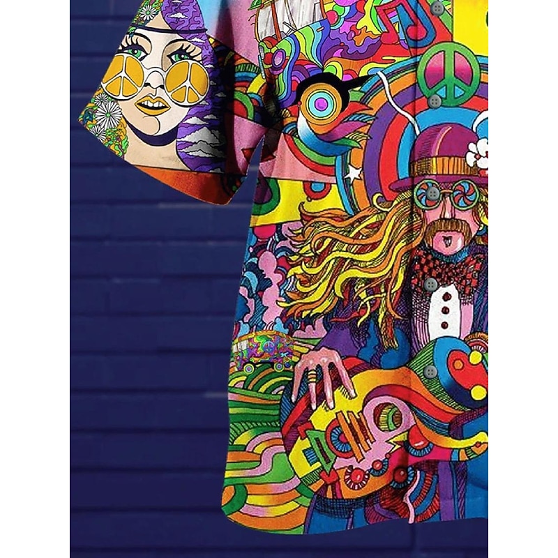 Men's Music Hippie Shirt Summer Hawaiian Shirt Button Up Shirt Short Sleeve Sports Fashion Streetwear Casual Hawaiian Holiday Summer Spring Cuban Collar Print Button-Down White Black / Green Yellow4