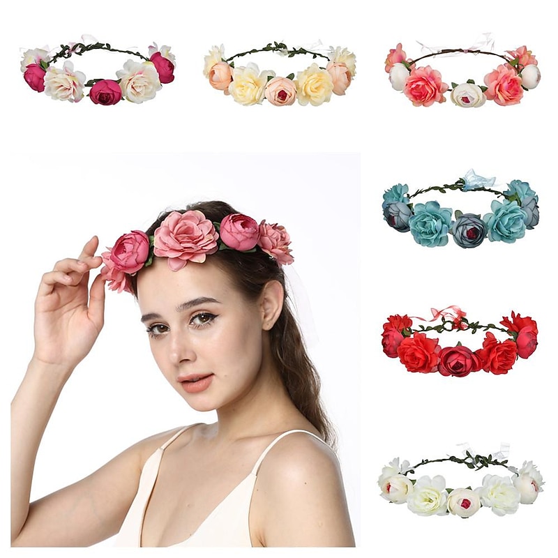 Rustic Hippie Rose Crown Wreath Wedding Festival Floral Headpiece Flower Girl Headband