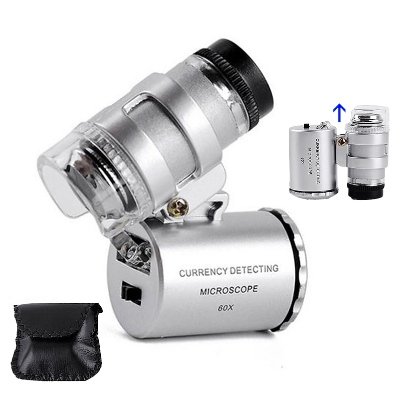 1pc 60x Portable Pocket Microscope High Magnification Jewellers Loupe Microscope Glass Jewellery Magnifier Used To Verify Banknotes With Light2