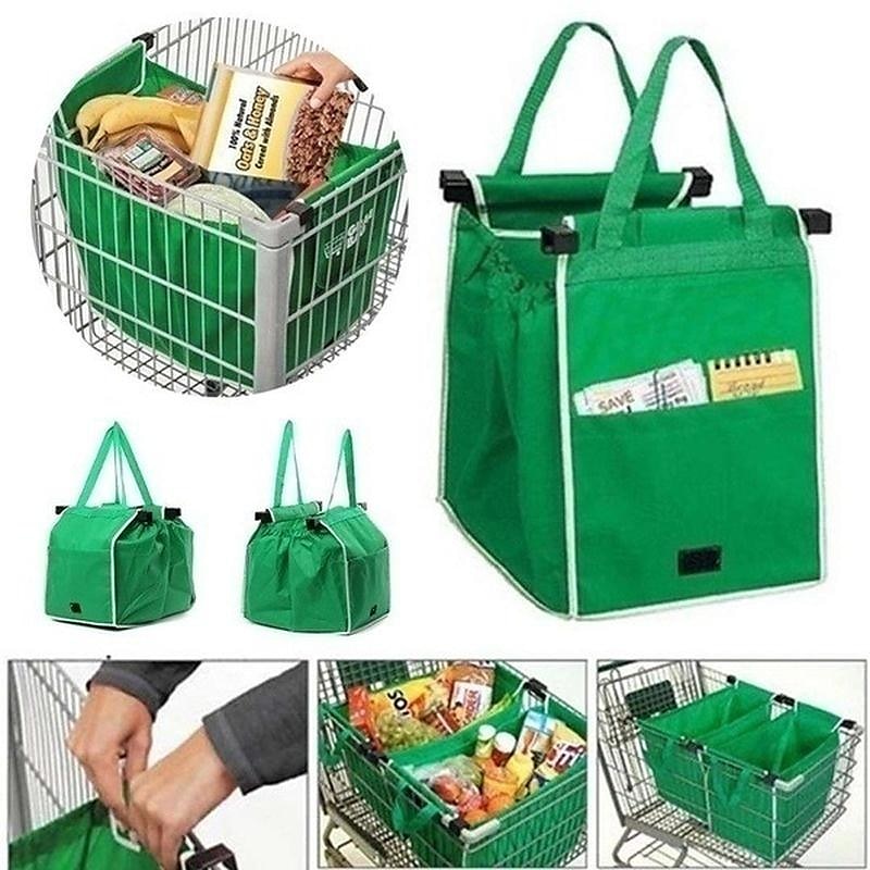 Thickened Green Supermarket Cart Shopping Bag Storage Fabric Bag Non Woven Handbag Tv Product Grab Bag