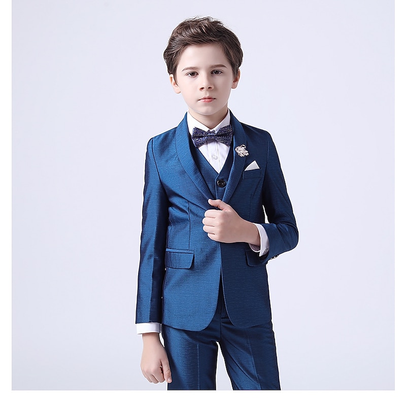 Boys 3D Solid Color Suit & Blazer Formal Set Clothing Set Long Sleeve Spring Fall Vintage Tuxedo Gentle Cotton Kids Toddler 3-13 Years Formal Party Birthday Regular Fit3