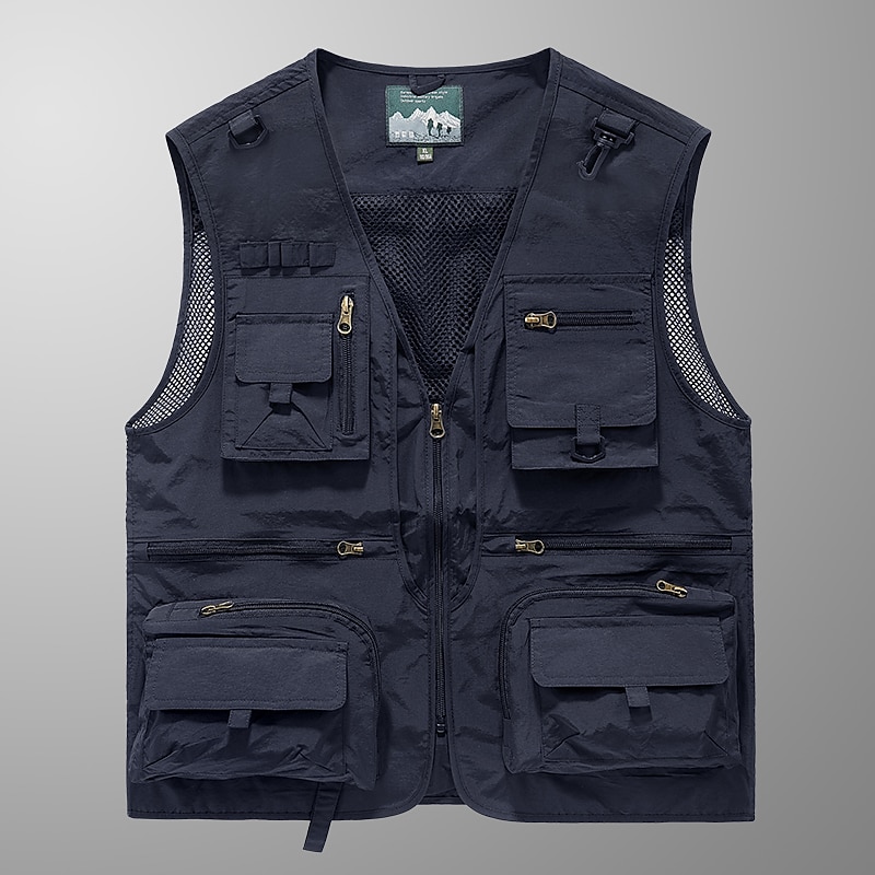 Men's Outdoor Vest Hiking Vest Sleeveless Vest Zipper Pocket Basic Outdoor Fishing Regular Multi-Pockets Comfortable Summer Spring Solid Color Black Army Green Burgundy Blue Puffer Jacket2