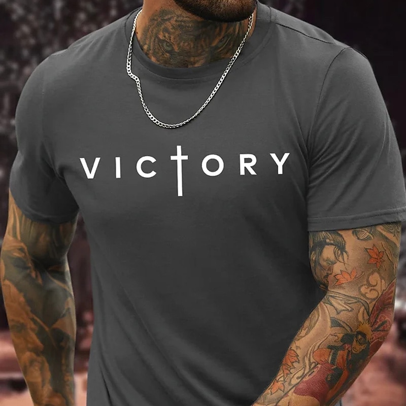 Men's Inspirational Victory Cross Graphic Short Sleeve T-Shirt3