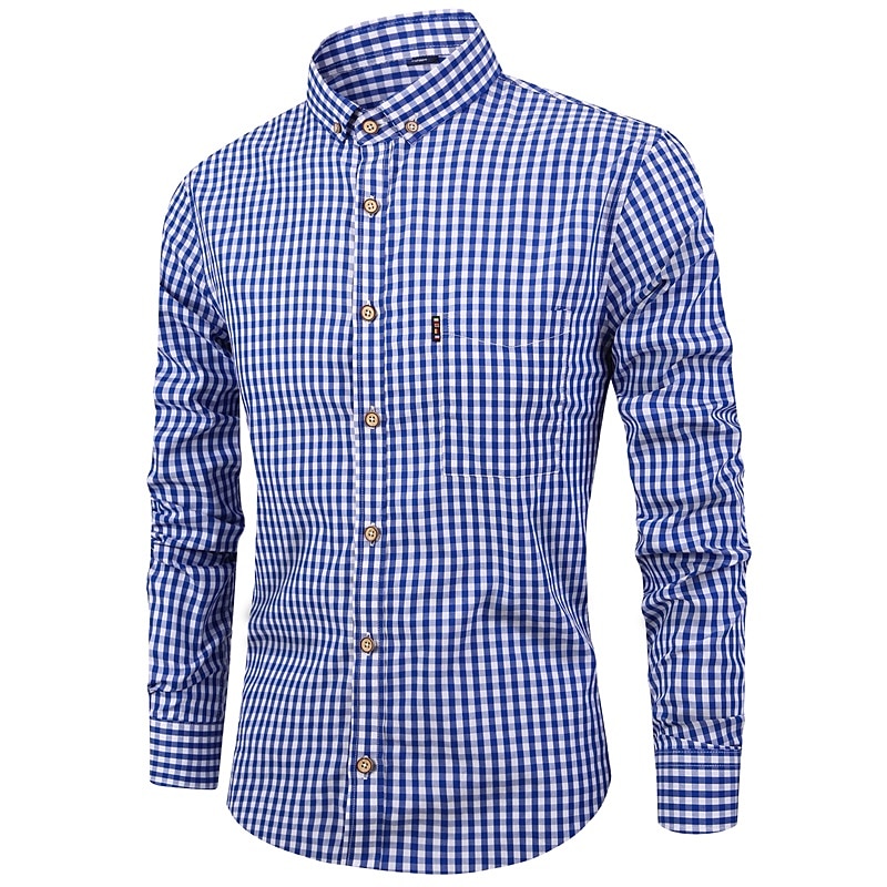 Men's Casual Shirt Button Up Shirt Checked Shirts Black Red Deep Blue Light Blue Long Sleeve Plaid Square Neck Vacation Daily Wear Button-Down Clothing Apparel Cotton Fashion Leisure Hawaiian