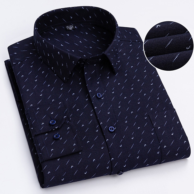 Men's Dress Shirt Graphic Wedding Office / Career White Dark Navy Navy Blue Royal Blue Long Sleeve Turndown Spring & Fall Clothing Apparel3