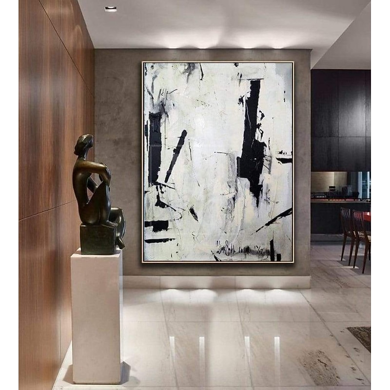 Oil Painting Handmade Big Size Painting Hand Painted Wall Art Black-White Abstract Canvas Painting Home Decoration Decor No Frame Painting Only4