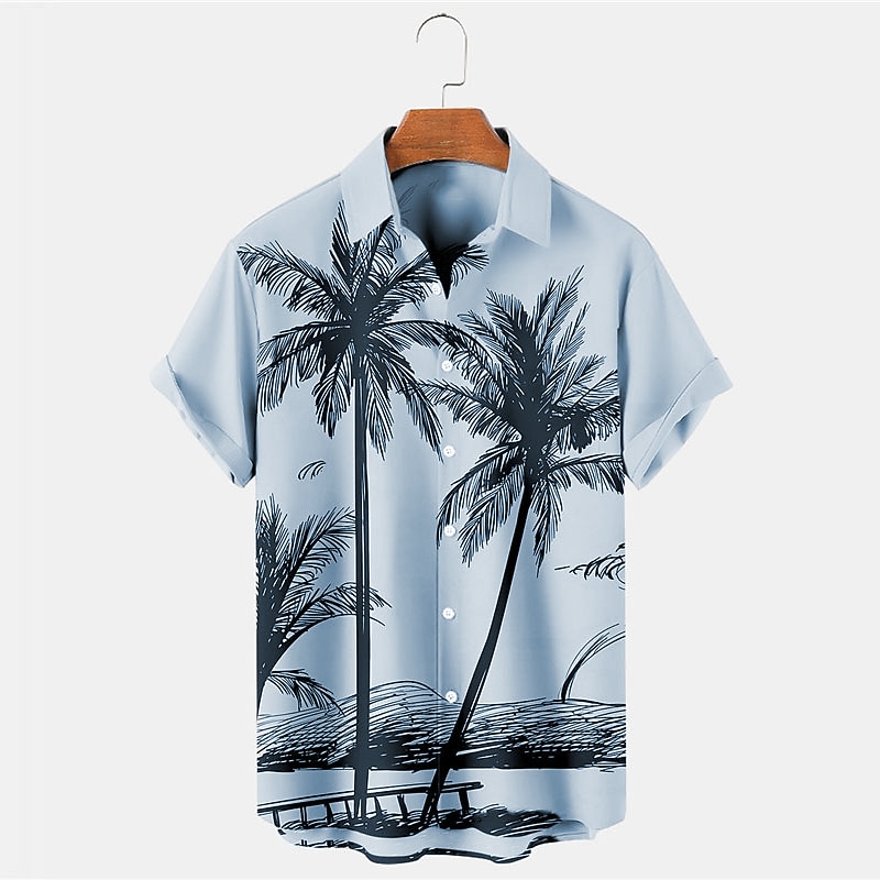 Men's Coconut Tree Tropical Plants Shirt Summer Hawaiian Shirt Aloha Shirt Short Sleeves Shirt Turndown Tropical Fashion Hawaiian Outdoor Street Hawaiian Blue Purple Brown S M L3