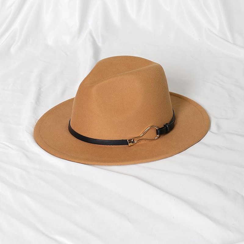 Hats Wool Acrylic Fedora Hat Formal Wedding Cocktail Royal Astcot Simple Retro With Metallic Buckle Pure Color Headpiece Headwear3