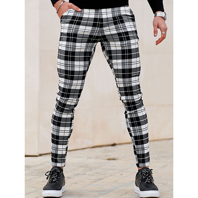 Men's Trousers Chinos Chino Pants Plaid Dress Pants Pocket Plaid Comfort Breathable Outdoor Daily Going out Fashion Streetwear White Red4