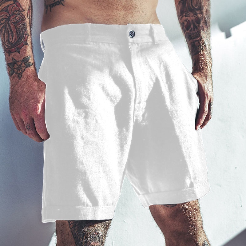 Men's Shorts Linen Shorts Summer Shorts Pocket Plain Comfort Soft Outdoor Daily Going out Fashion Casual Black White2