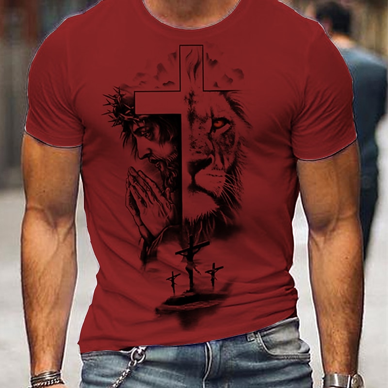 Men's Cross T Shirt Casual Style Cotton Short Sleeve Graphic Shirt Wine Drak Gray Heather Gray Comfortable Tee Outdoor Street Fashion Designer Clothing4