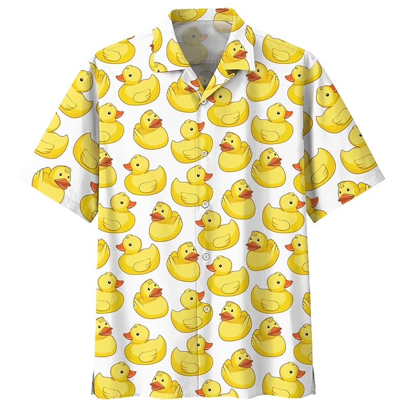 Men's Tropical Duck Shirt Summer Hawaiian Shirt Aloha Shirt Short Sleeve Shirt Cuban Collar Sports Fashion Streetwear Casual Hawaiian Holiday Light Yellow Yellow Pink S M L