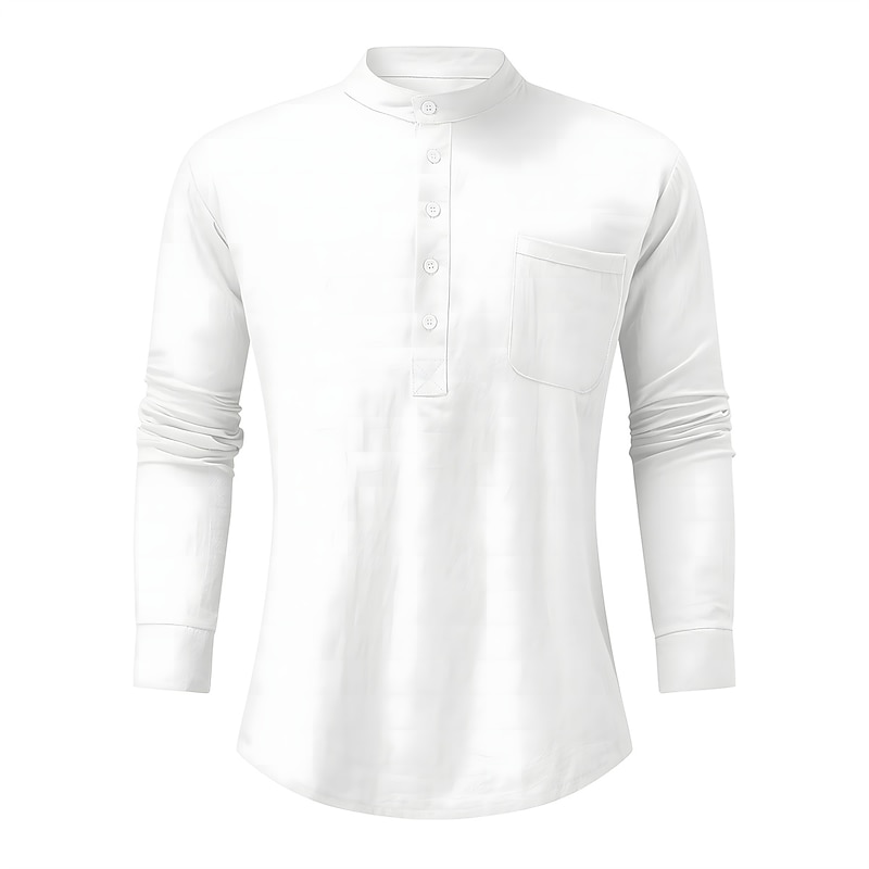 Men's Shirt Linen Shirt Band Collar Shirt Summer Shirt Beach Wear Solid Color Street Hawaiian Light Blue Wine Red Black White Long Sleeve Collar Summer Spring Clothing Apparel4