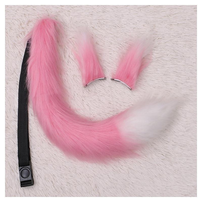 Faux Fur Animal Fox Wolf Ears Headband Tail Set Animal Costume Kit Hairpin for Party Halloween Fancy Dress Cosplay Kids Adult4