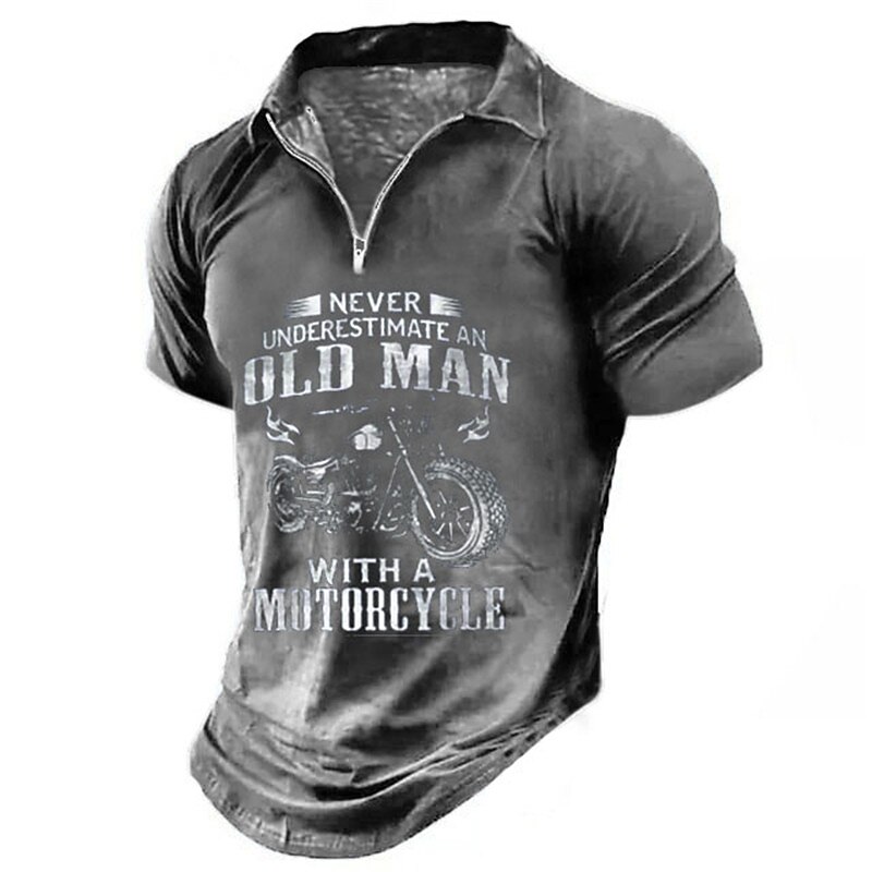 Men's Short Sleeve Graphic Polo Tee - Never Underestimate an Old Man with a Motorcycle Biker Gift Shirt3