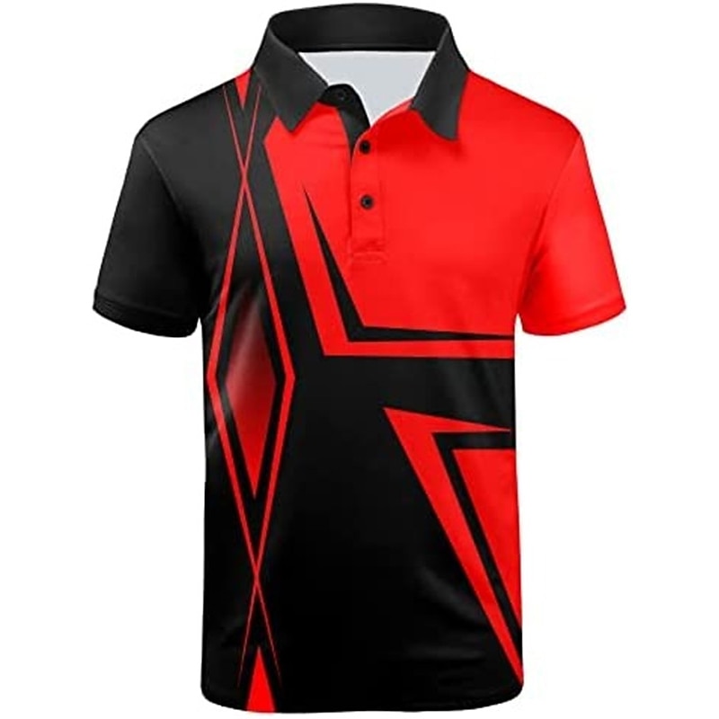 Men's Striped Sports Polo Shirts Golf Shirt Short Sleeve Polo Shirts Collared Shirts Casual Sportswear Vacation Wear Buttons 3D Print Yellow Red Navy Blue2