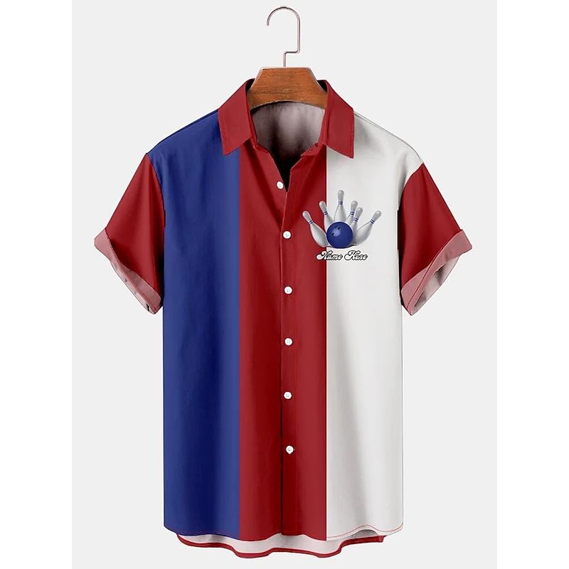 Men's Flame Bowling Ball Shirt Button Up Shirt Short Sleeve Tropical Fashion Hawaiian Outdoor Beach Summer Spring Turndown Print Button-Down Black Yellow Black / Red Red Dusty Blue 5