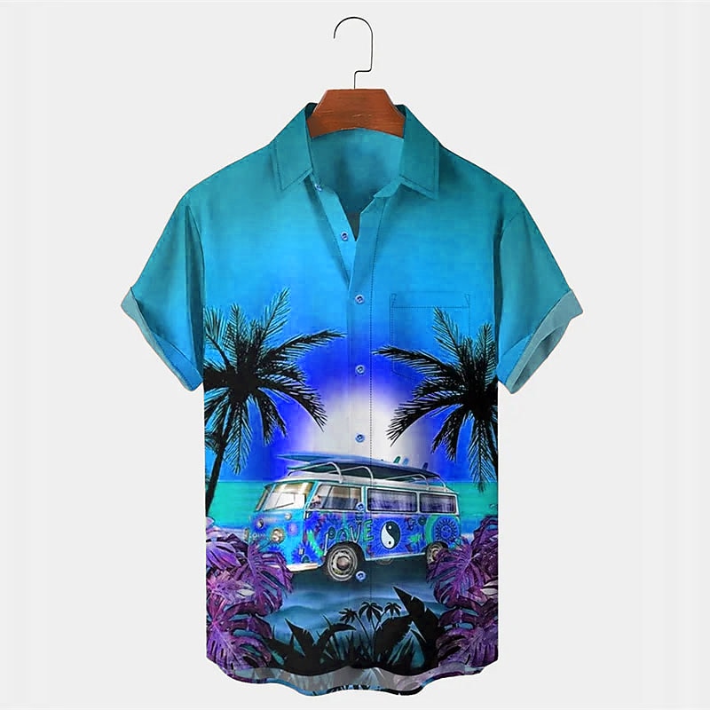 Men's Car Coconut Tree Tropical Plants Shirt Summer Hawaiian Shirt Aloha Shirt Short Sleeves Shirt Turndown Tropical Fashion Hawaiian Outdoor Street Hawaiian Black Yellow Blue S M L4