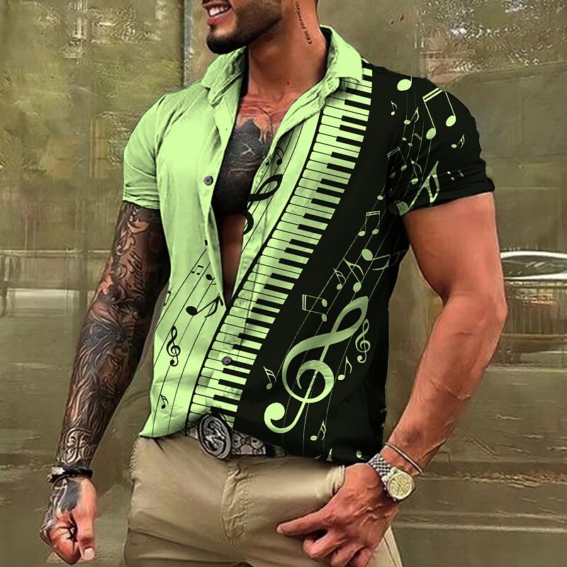 Men's Boardmasters Music Notes Shirt Button Up Shirt Short Sleeve Fashion Streetwear Designer Casual Daily Weekend Summer Spring Turndown Print Button-Down Lake blue White Blue Purple Brown2