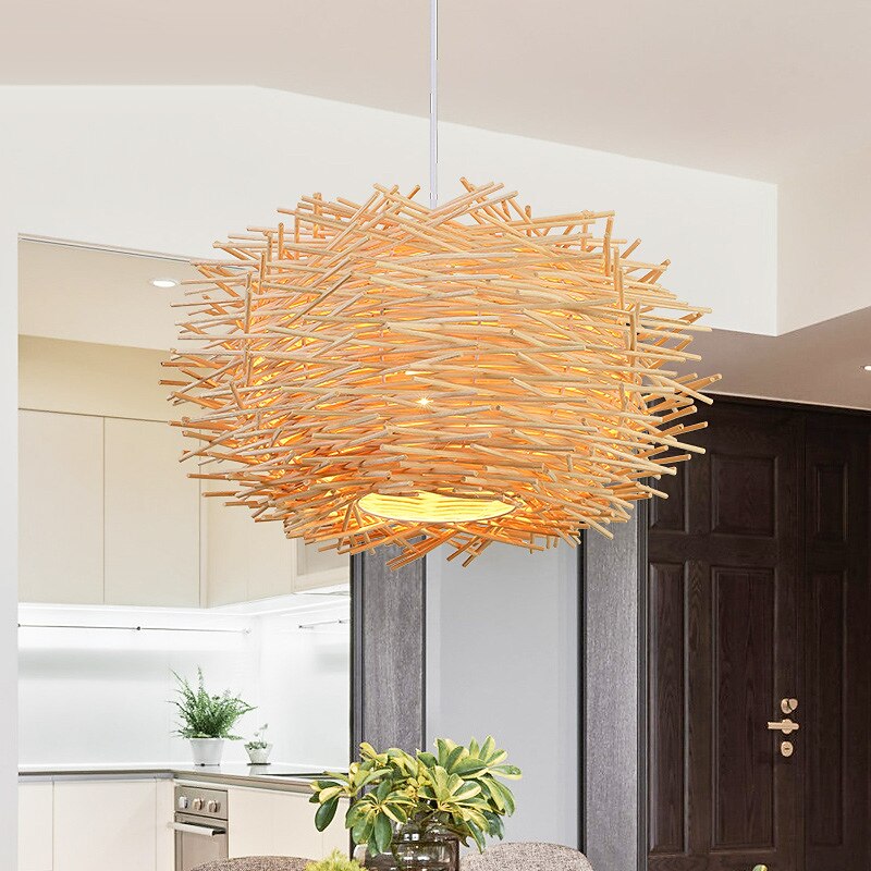 LED Pendnat Light Bamboo Lantern Design Chandelier Retro 30cm Chandelier Ceiling Lighting is Applicable to Living Room Bedroom Restaurant Cafe Bar Restaurant Club