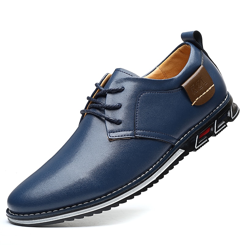 Men's Blue Casual Faux Leather Lace-Up Shoes - Comfortable Sole with Non-Slip Grip3