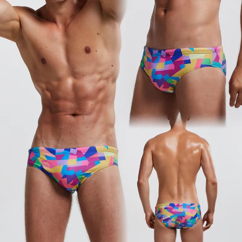 Men's 1pcs Swim Briefs Swimwear Basic 85% Polyester 15% Spandex Dropped Blue red Pink4