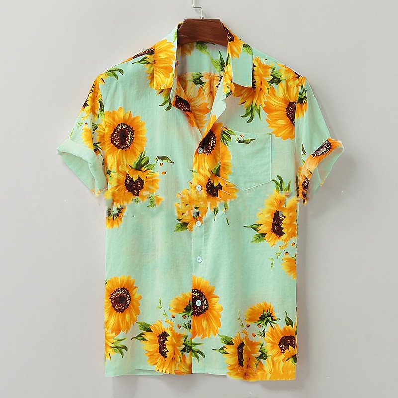 Men's Sunflower Shirt Button Up Shirt Short Sleeve Streetwear Designer Casual Outdoor Casual Daily Summer Turndown Button-Down Light Yellow Yellow Pink Blue Green4