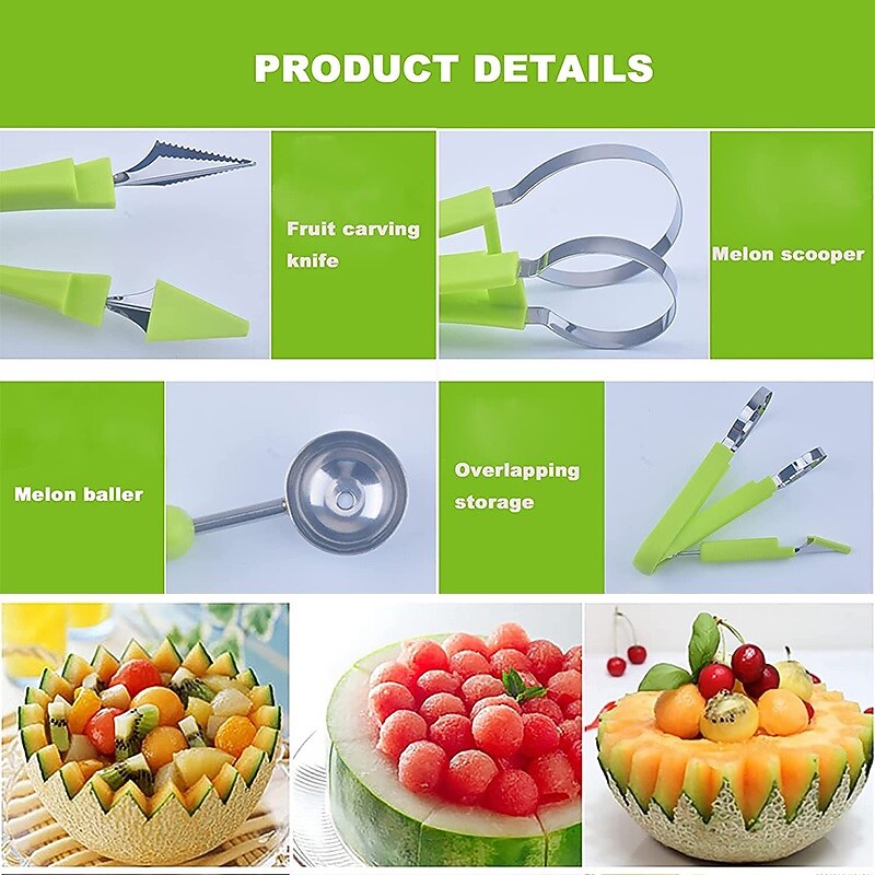 4 in 1 Melon Cutter Scoop Fruit Carving Knife Fruit Cutter Dig Pulp Separator Kitchen Gadgets Acces2
