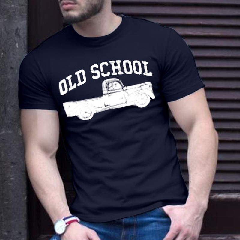 Men's Plus Size Big Tall T shirt Tee Tee Crewneck Black White Navy Blue Short Sleeves Outdoor Going out Print Car Letter Clothing Apparel Cotton Blend Streetwear Stylish Casual3